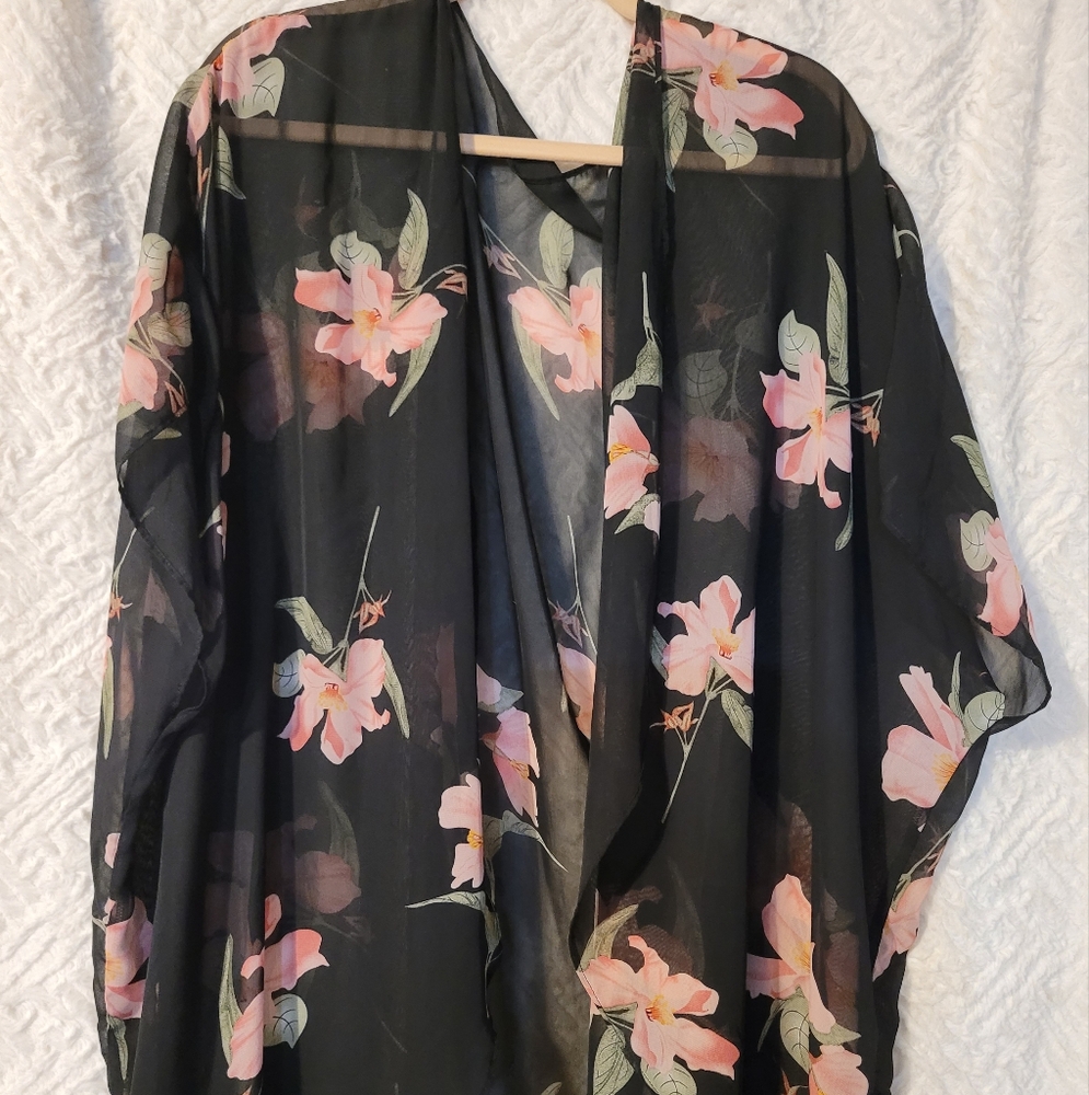 Floral Black Sheer Kimono